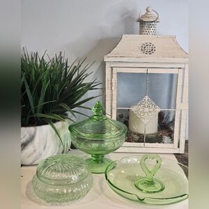 3 Piece Green Depression Glass